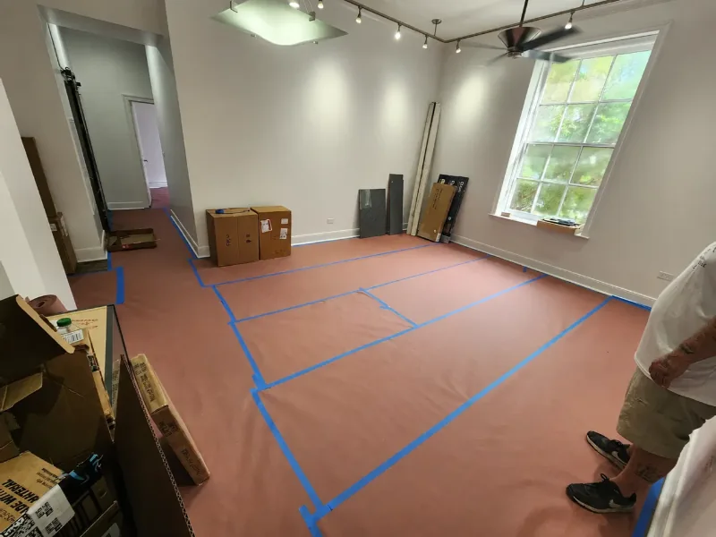 Floor protection secured inside a home before a Next Nest move
